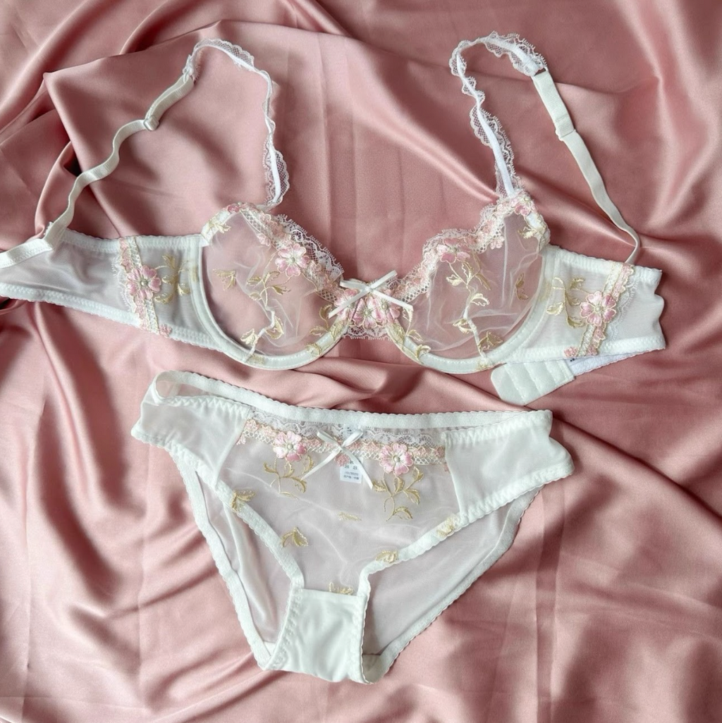 French Sheer Floral Embroidery Lace Set