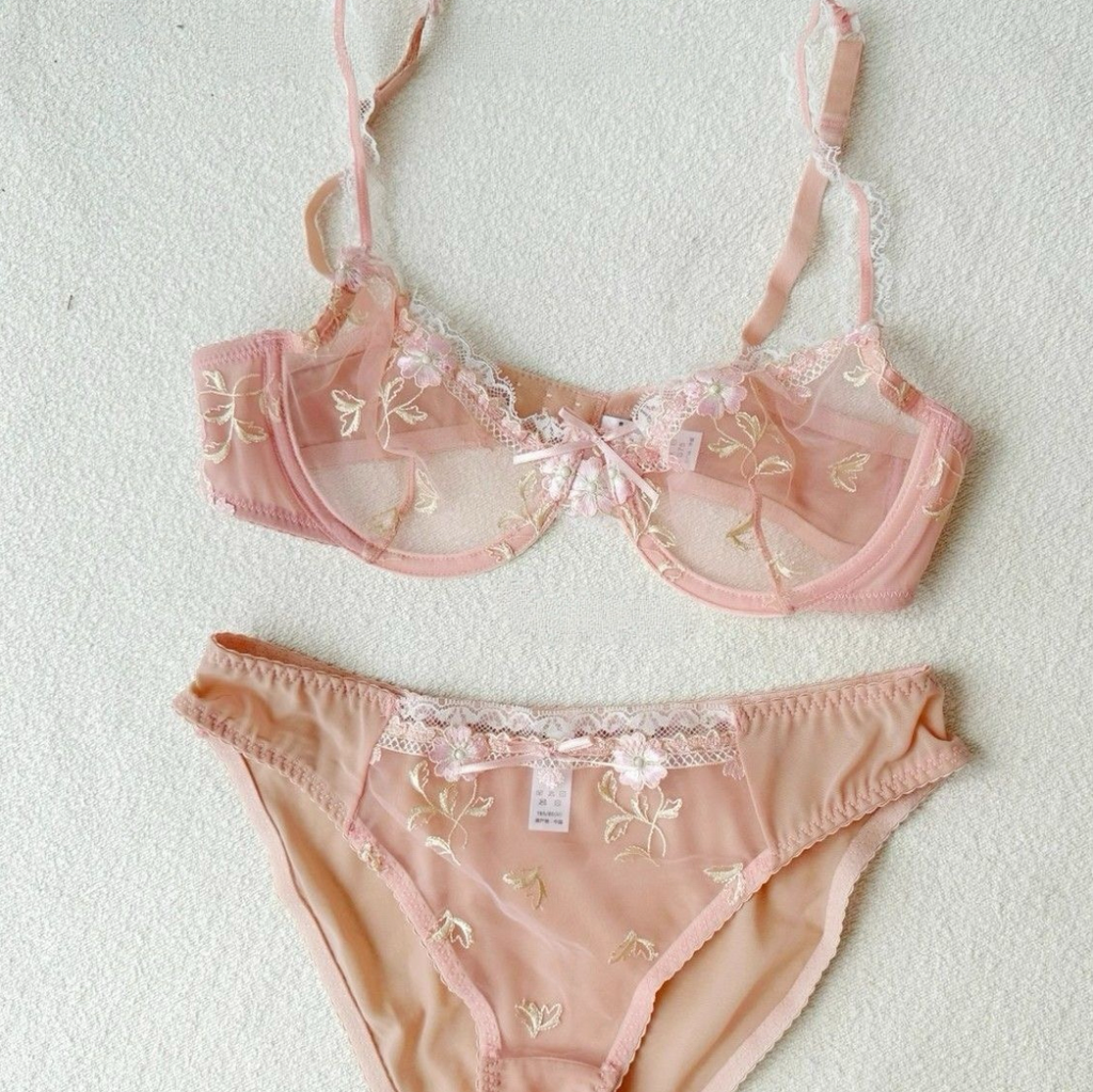 French Sheer Floral Embroidery Lace Set