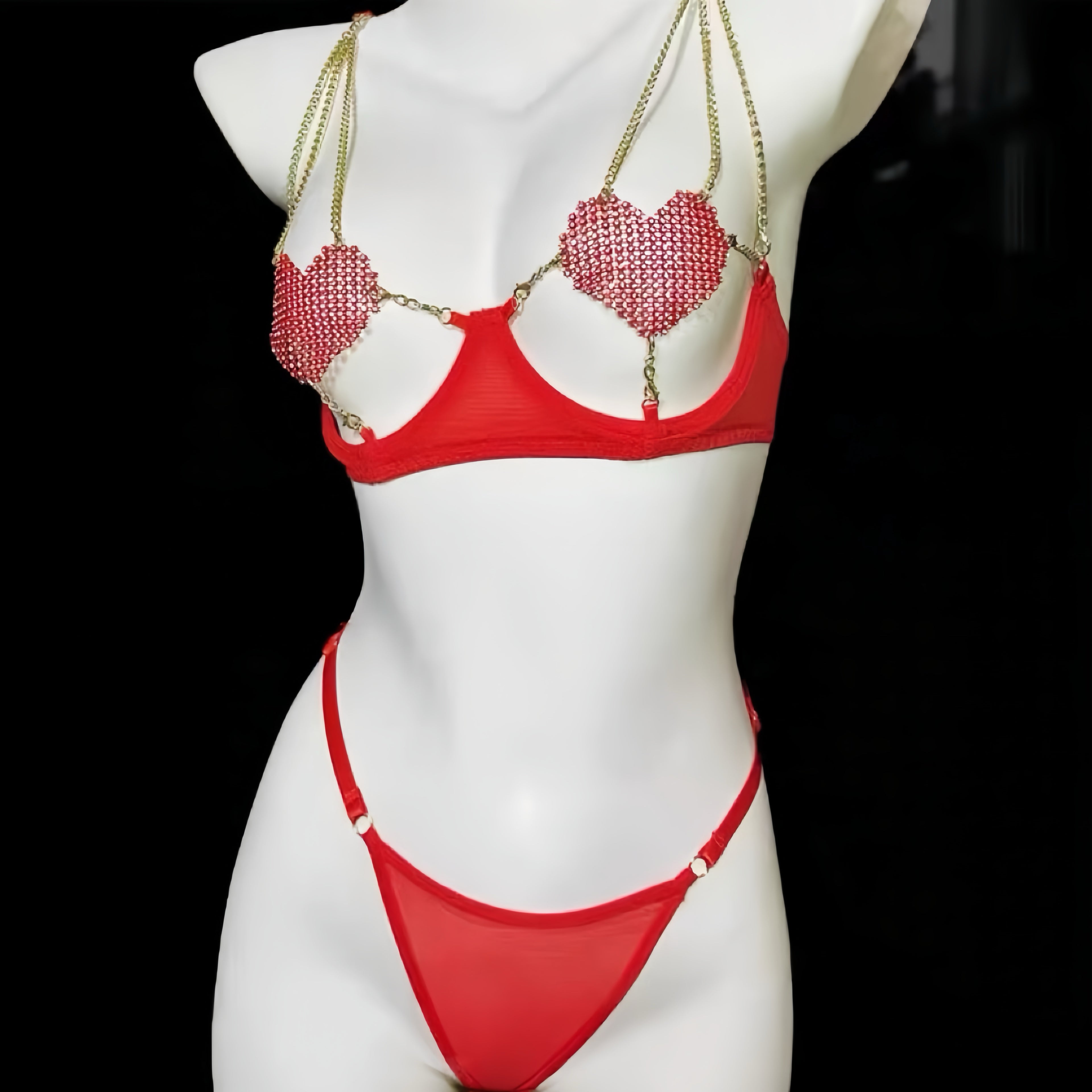 Ruby Spark Rhinestone Cutout Lingerie Set
