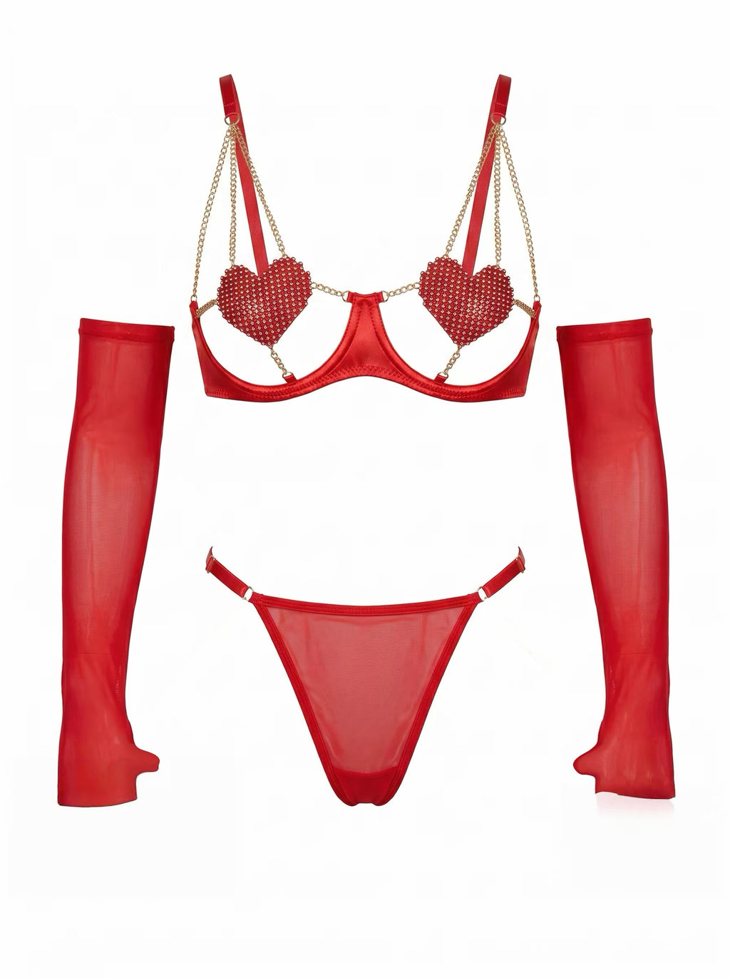 Ruby Spark Rhinestone Cutout Lingerie Set