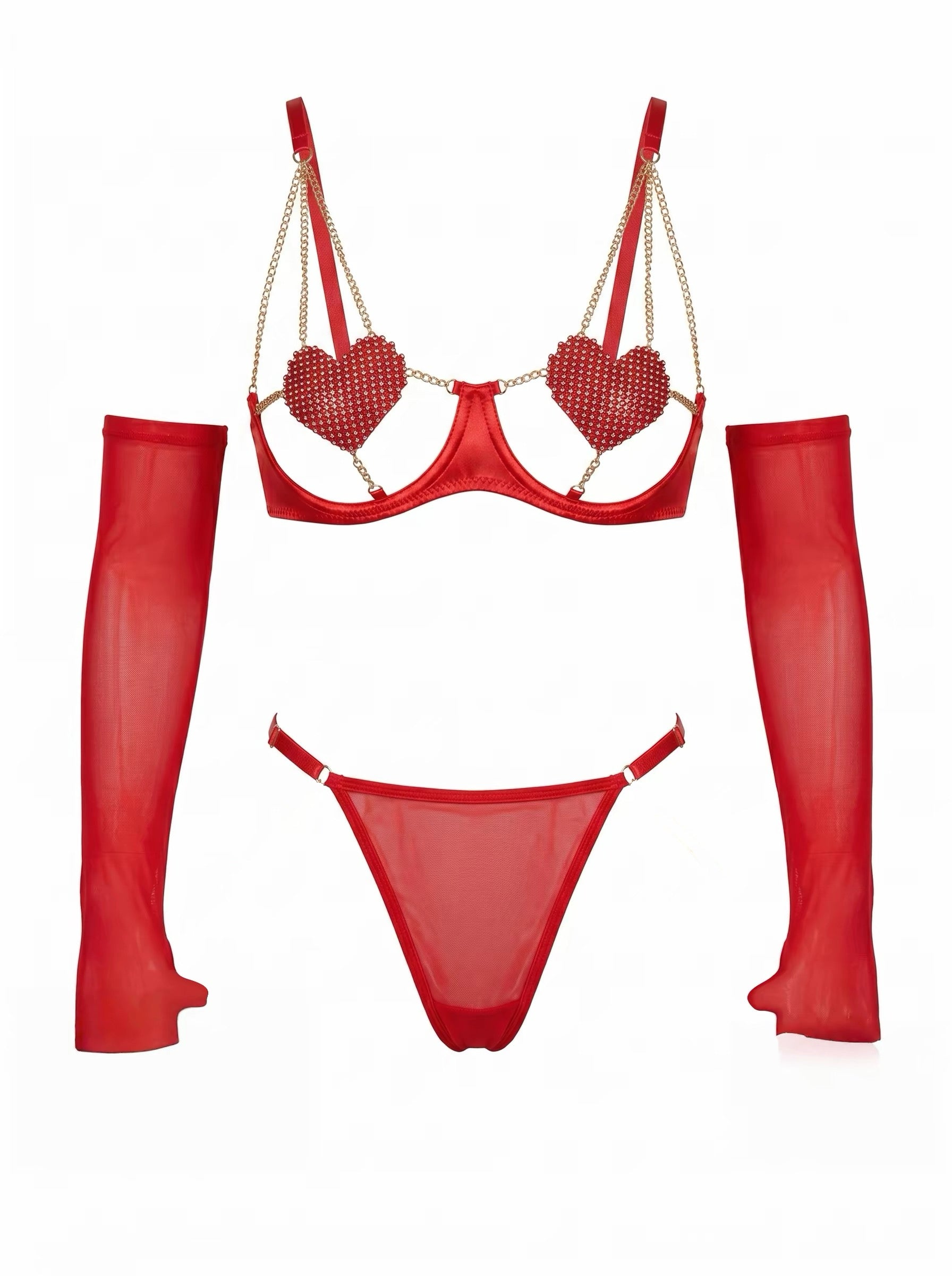 Ruby Spark Rhinestone Cutout Lingerie Set